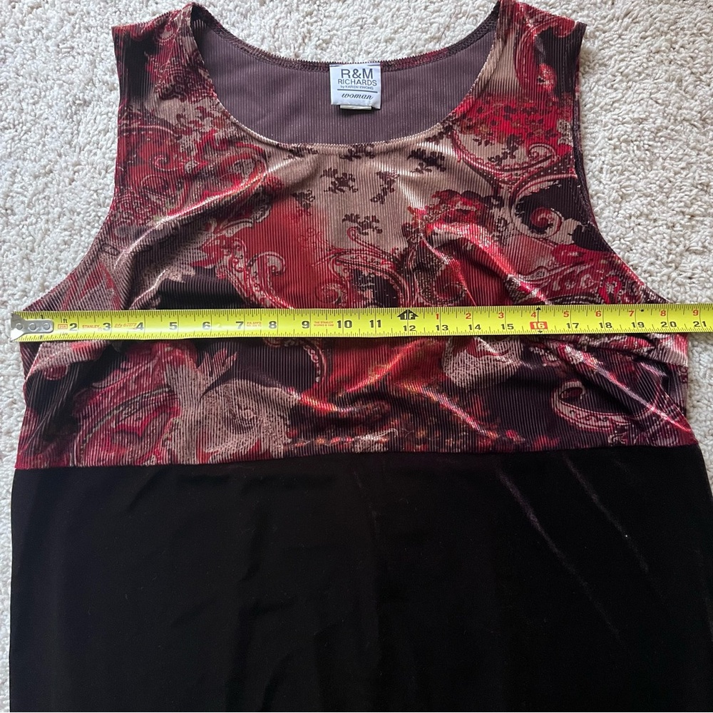 R&M Richards Karen Wong Velvet Dress Sz 16W Vintage Midi Paisley 90s Stretch - Picture 9 of 12
